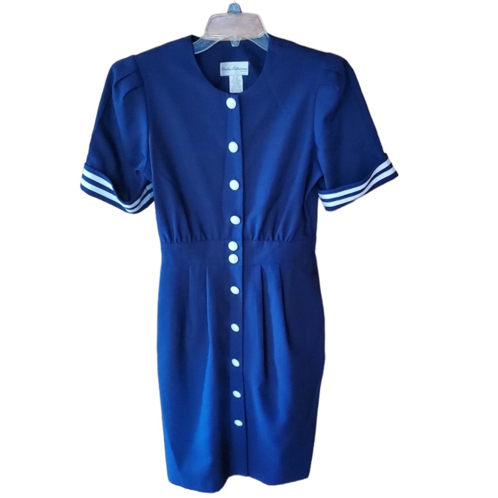 1980s Rhodes Collections Blue &‎ White Dress